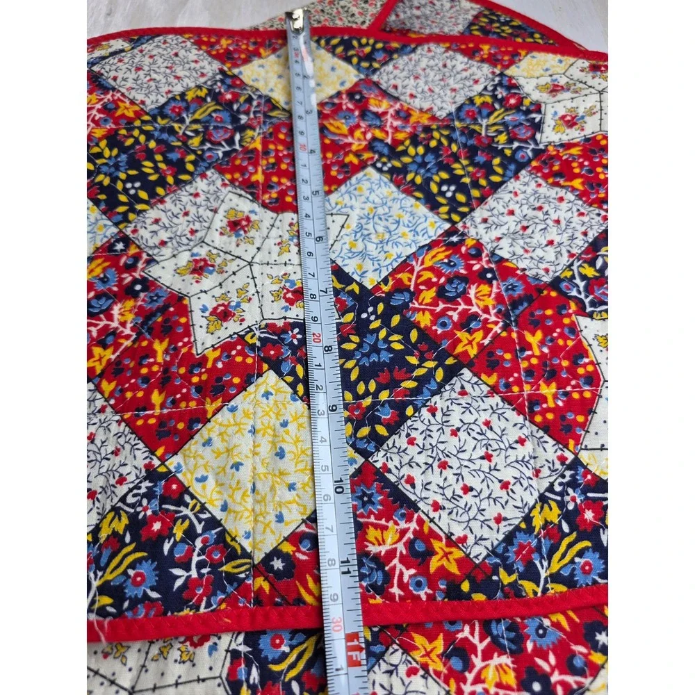 Vintage Handmade Quilted Patchwork Floral Placemats & Trivets Set 7 Red Boho